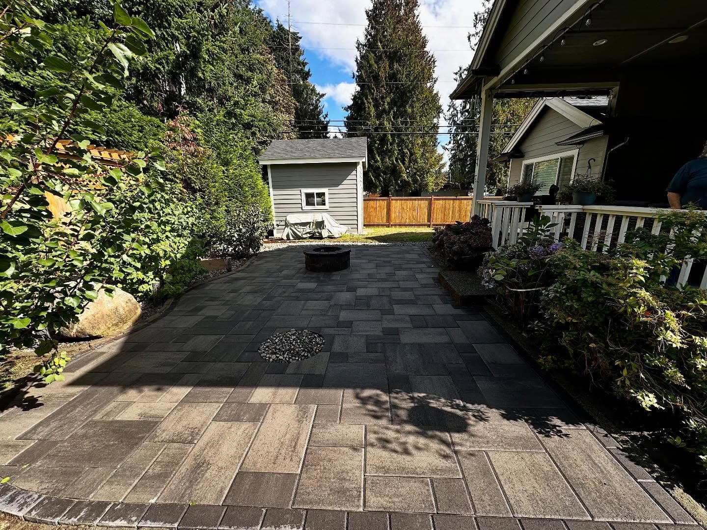Finished paver patio with fire pit