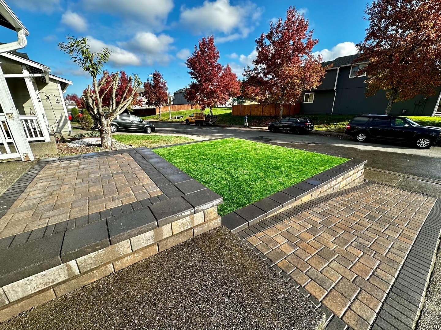 Paver, wall block and turf material detail