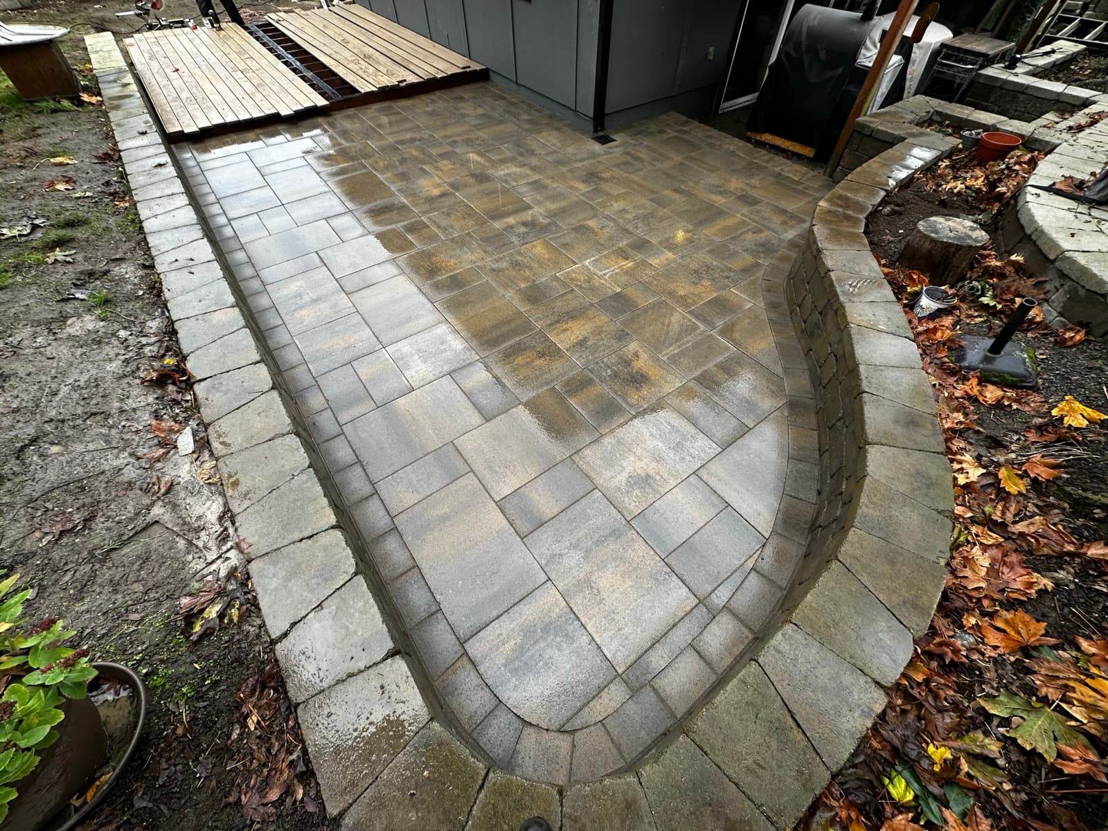 Stone walkway with landscape borders and native planting